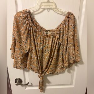 Peach Love California Tan Floral Off-Shoulder Blouse
